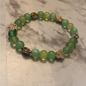 Green Beaded Bracelet with Silver Accents